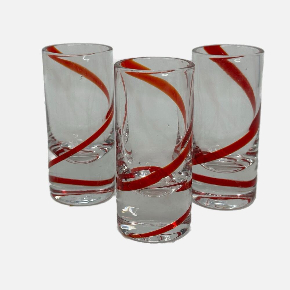 VINTAGE Pier 1 Imports Set Of Three Swirl Swirline Shot Glasses RED Barware